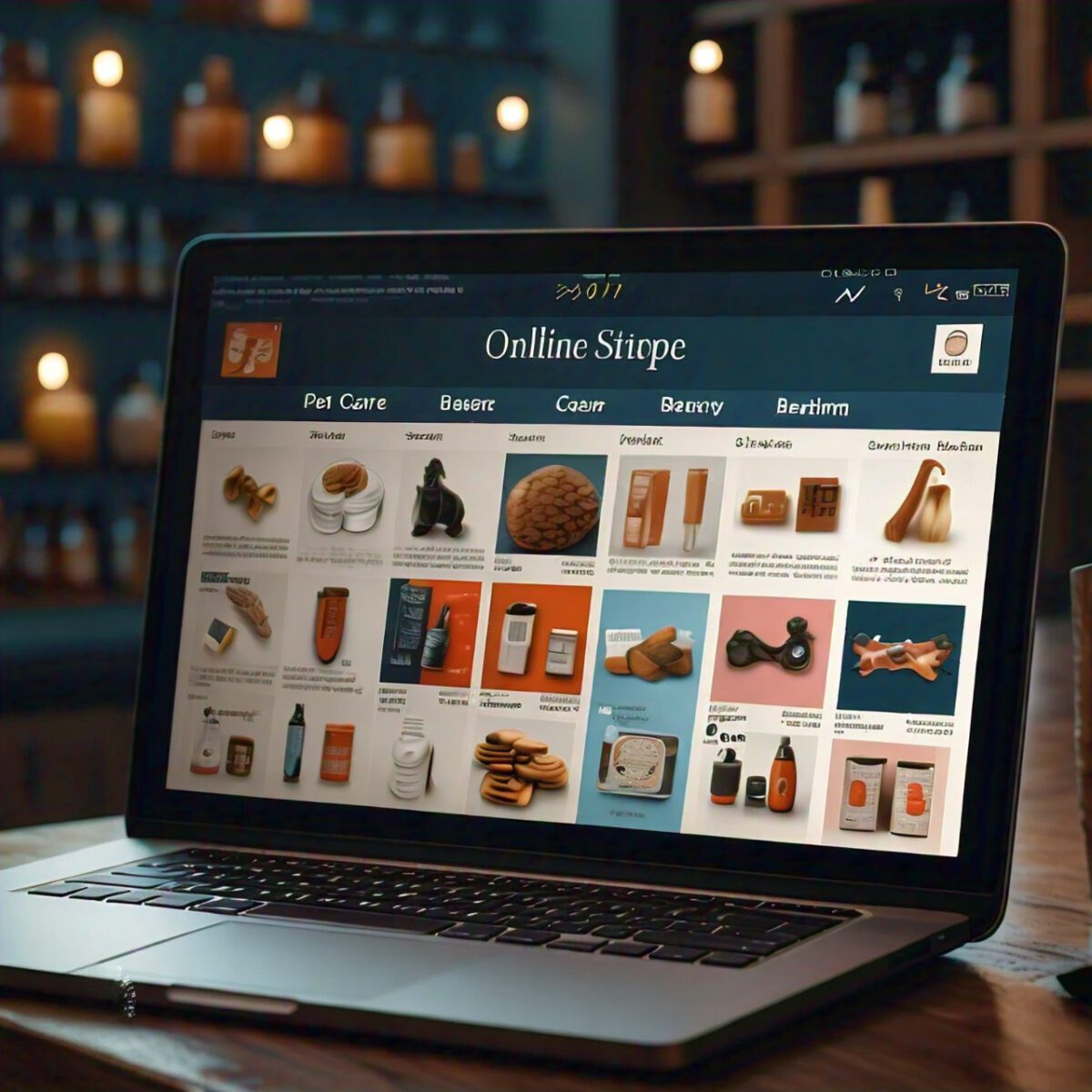 an_ecommerece_store_in_a_laptop_that_has_all_the_products_like_petcare_beauty_hai_slon_and_more